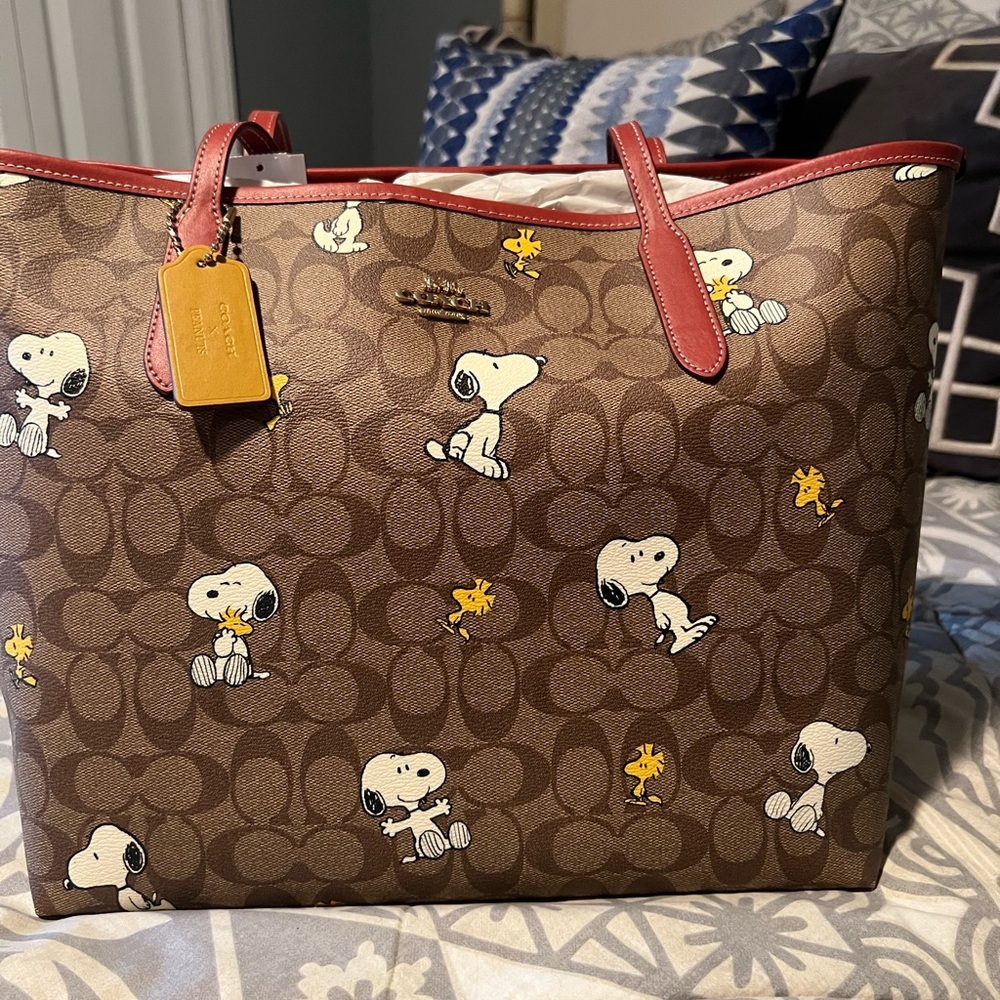 Coach Brown and Red Snoopy Tote Bag - Picture 2 of 4